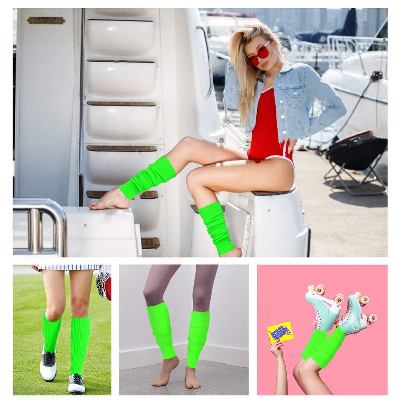 v28 Women 80s Party Warm Costume Marathon Knit Long Socks Leg Warmers (T46-green) - Image 5